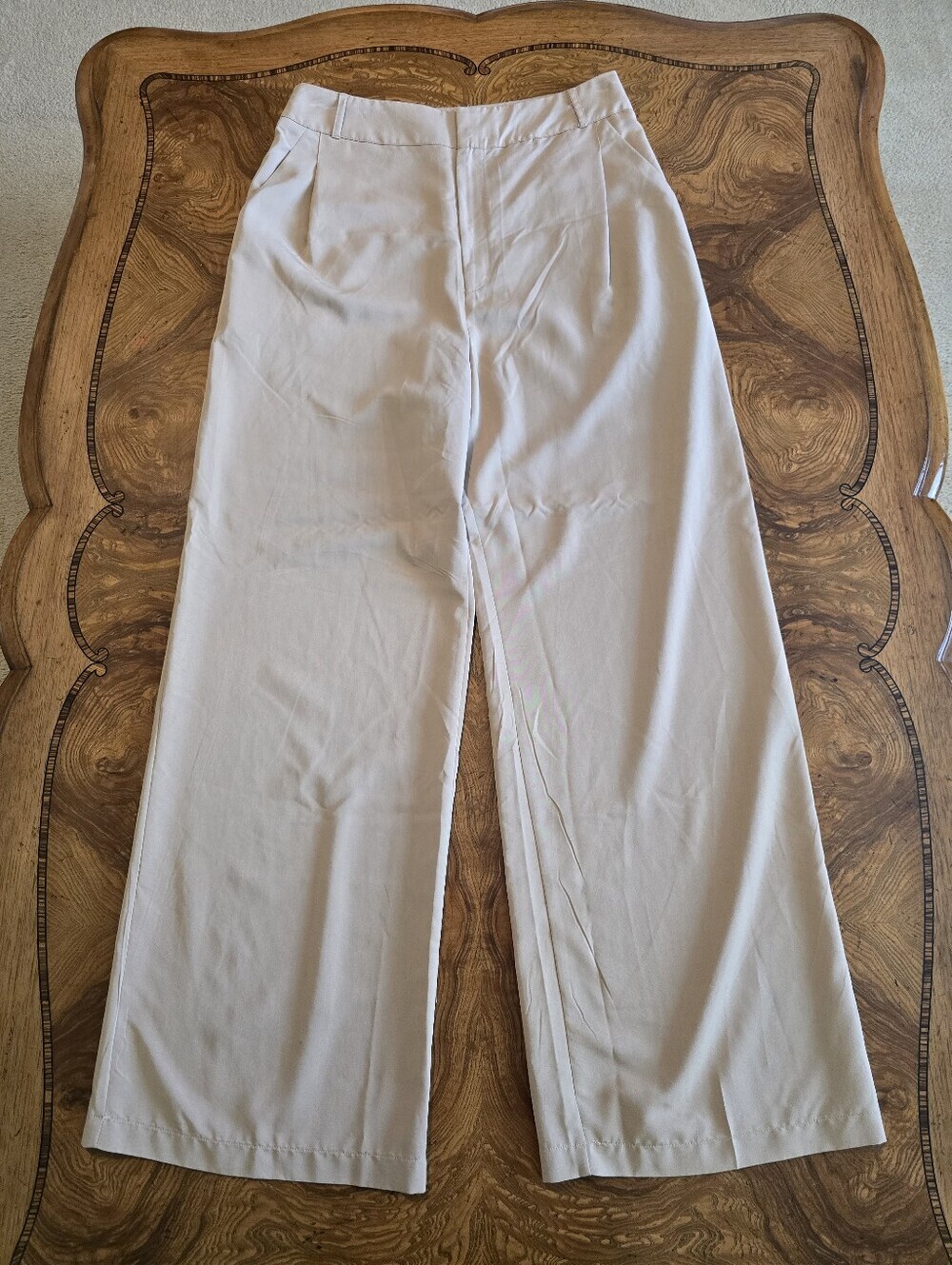 Apricot Women's High Waisted Wide Leg Pleated Dress Trousers Beige US size 8